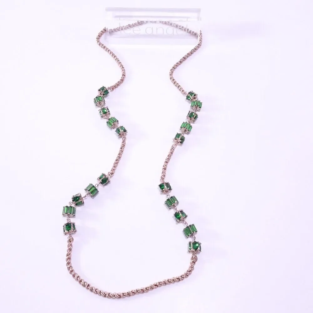 Neiman Marcus Rose Gold Chain Necklace with Green Gem Accents - Picture 5 of 9